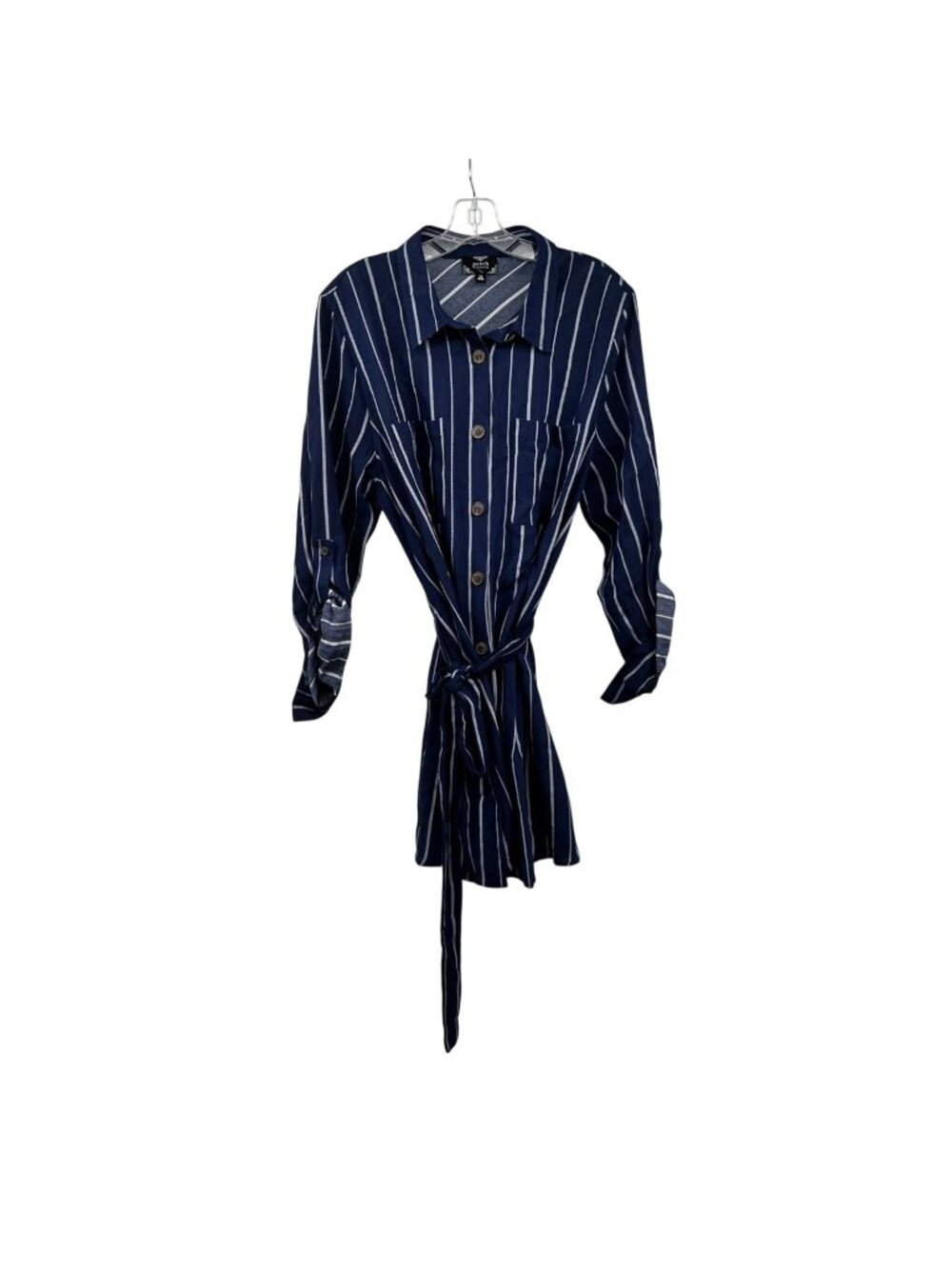 Perch by Blu Pepper Striped Shirt Dress Long Sleeve Blue/White Size 1XL Belted